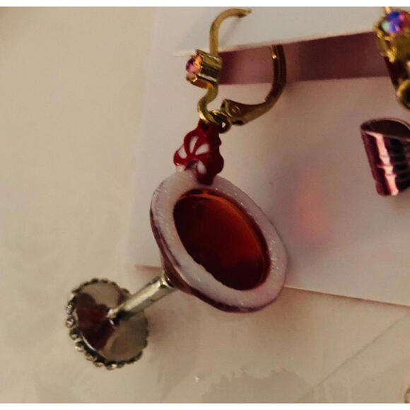Betsey Johnson Cocktail and Candy Cane Dangle Earrings NWT - Picture 3 of 7